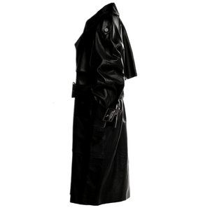 $9,400 NYFW KHAITE Leather Trench Coat Black OVERSIZED Nedding Epaulettes UNISEX